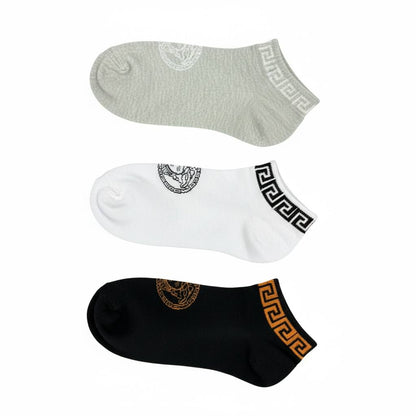 Versace Greca Medusa Ankle Socks – Luxury 3-Color Set ✨🖤🤍
