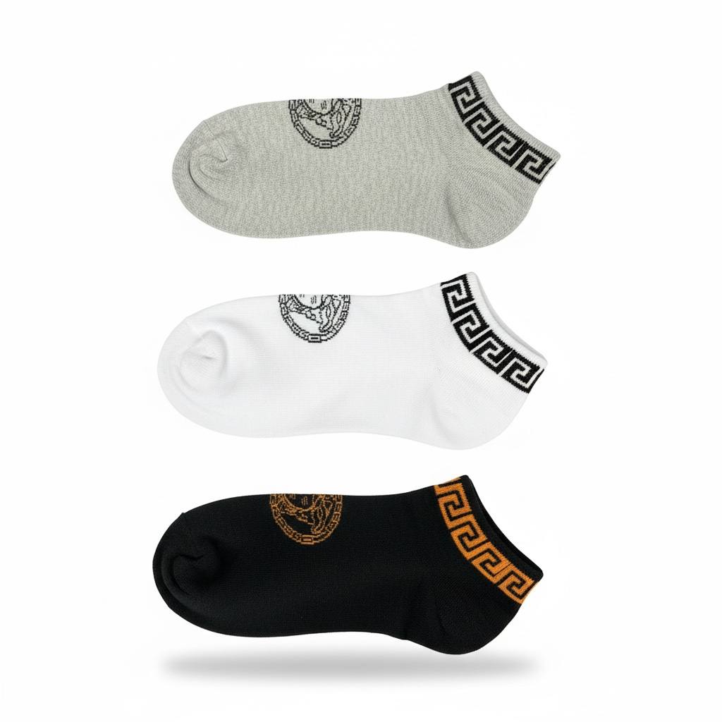 Versace Greca Medusa Ankle Socks – Luxury 3-Color Set ✨🖤🤍