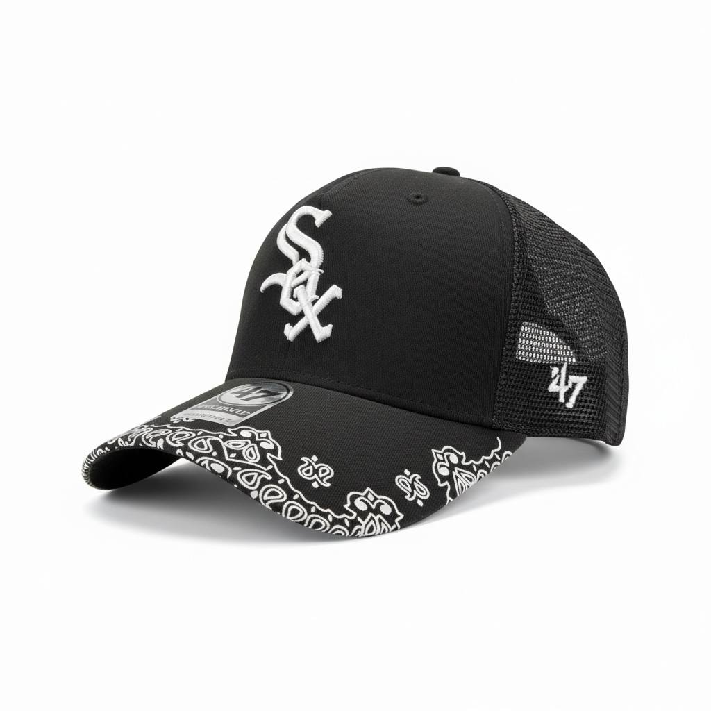 ’47 Chicago White Sox Black Trucker Cap – Bandana Brim Edition 🖤🔥