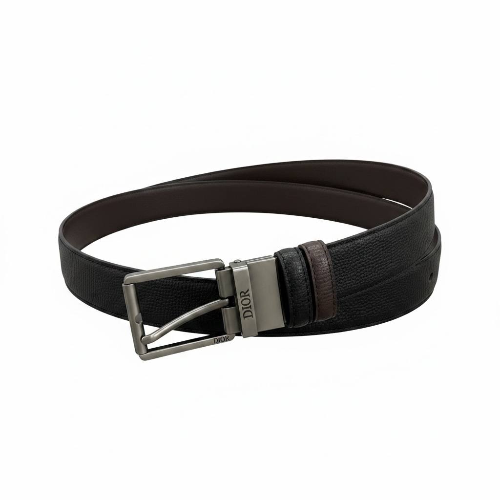 ✨ Dior Reversible Grained Leather Belt 115CM – Black & Brown