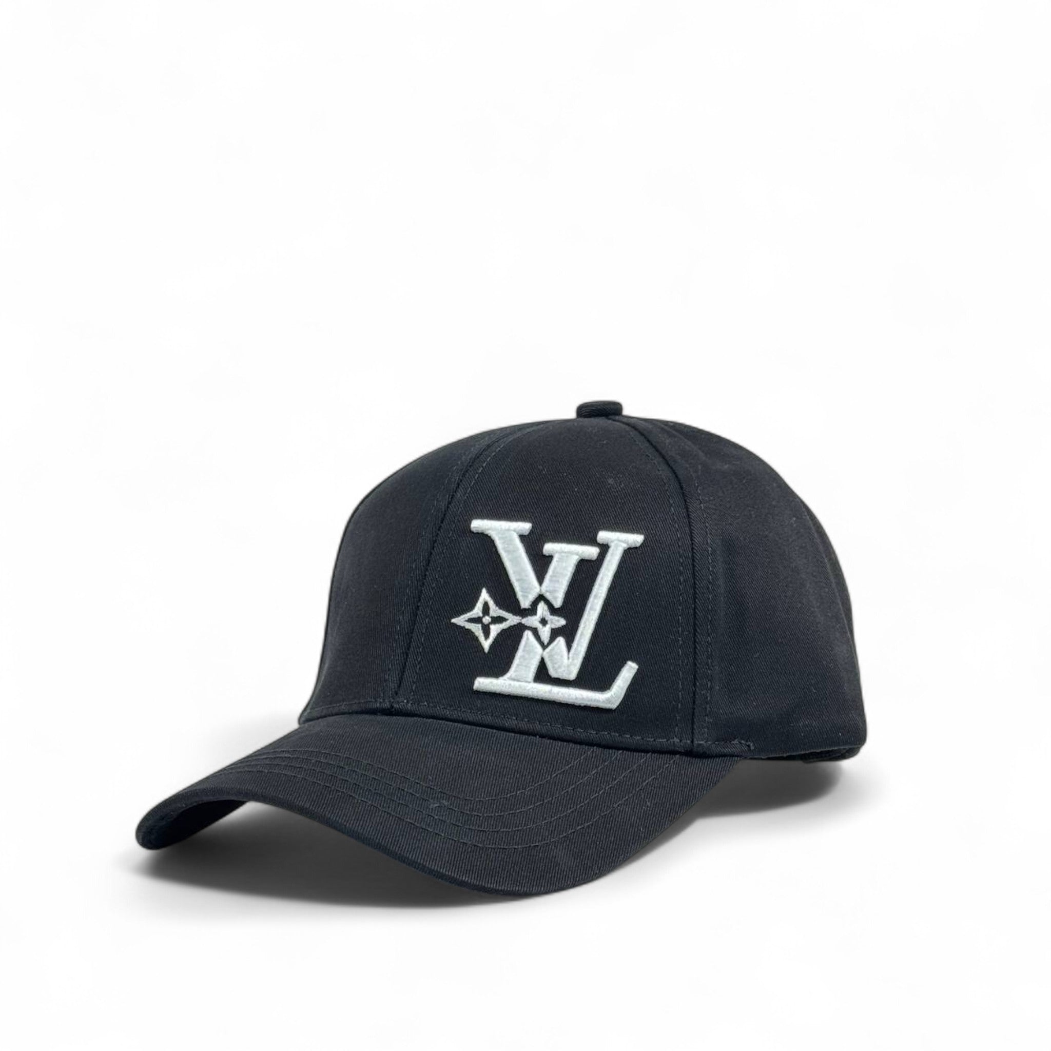🧢 Louis Vuitton Black Cap | White LV Logo Embroidered Baseball Hat