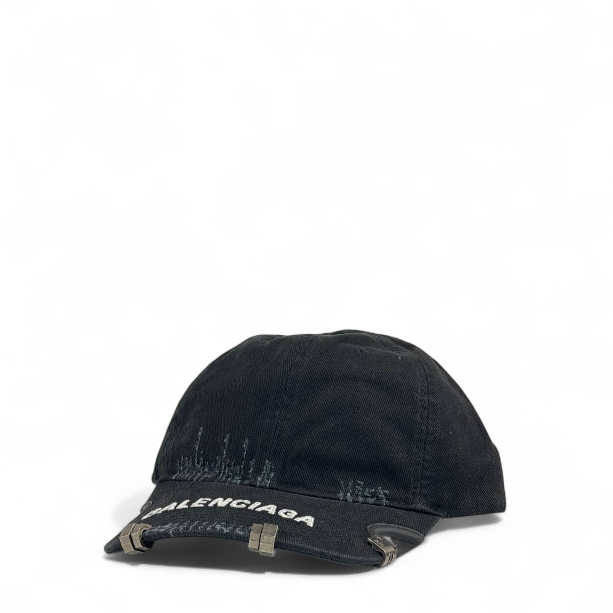 Balenciaga Black Distressed Baseball Cap with Metal Detail – Luxury Designer Unisex Hat 🖤⚡