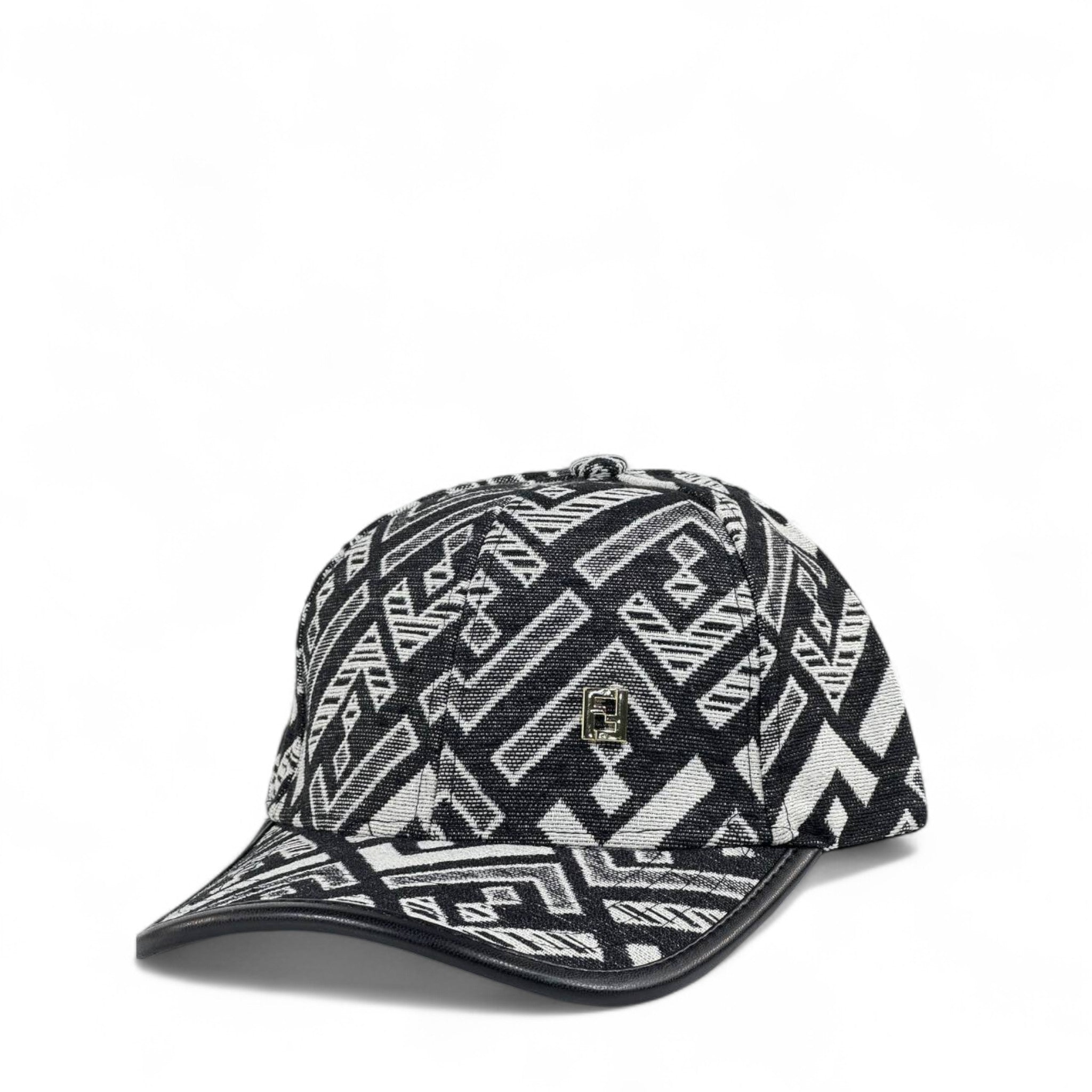 Fendi Black & White Geometric Monogram Cap – Luxury Designer Hat ⚫⚪✨