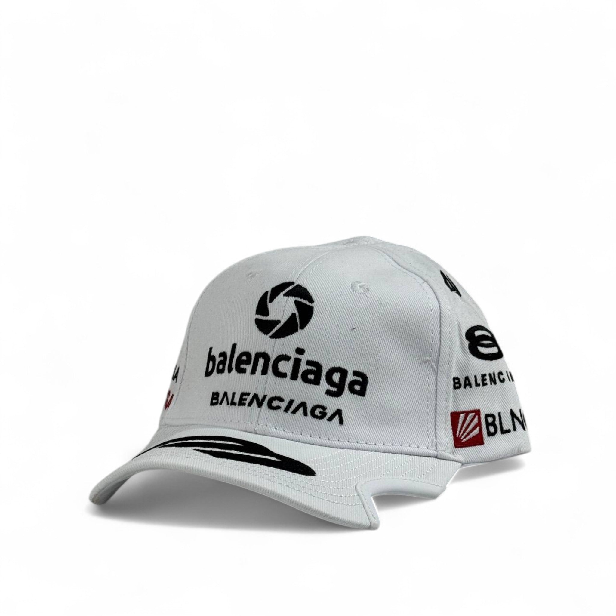 Balenciaga White Racing-Inspired Logo Cap – Luxury Designer Hat ⚪🏁🔥
