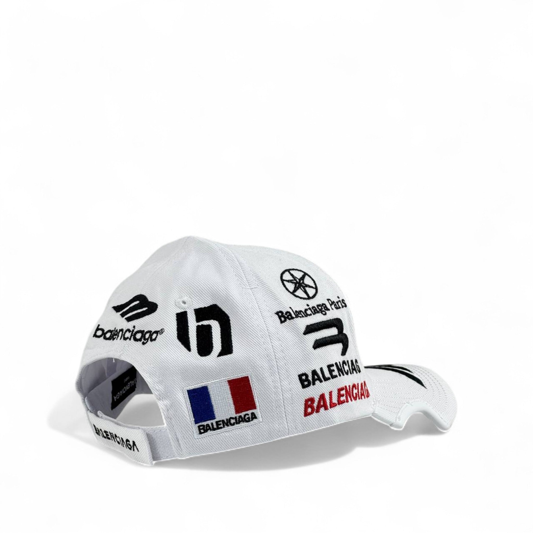 Balenciaga White Racing-Inspired Logo Cap – Luxury Designer Hat ⚪🏁🔥