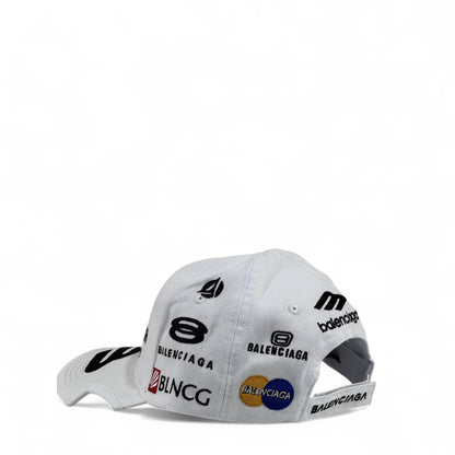 Balenciaga White Racing-Inspired Logo Cap – Luxury Designer Hat ⚪🏁🔥