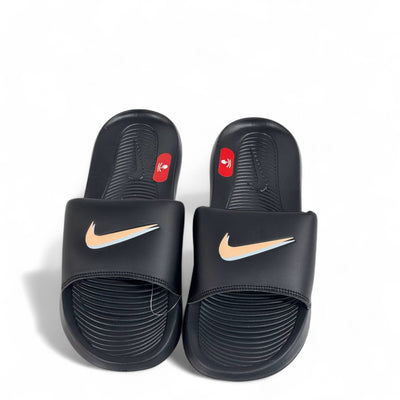 Nike Tech Black & Gold Swoosh Slides – Premium Comfort & Sleek Style