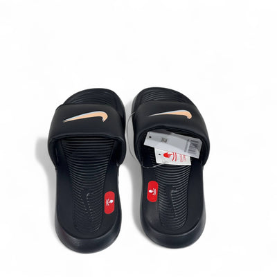 Nike Tech Black & Gold Swoosh Slides – Premium Comfort & Sleek Style