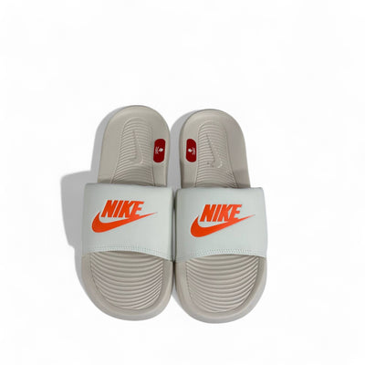 Nike Tech White & Orange Slides – Fresh Comfort & Sporty Style