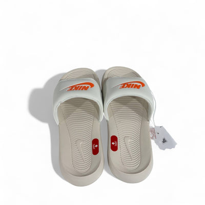 Nike Tech White & Orange Slides – Fresh Comfort & Sporty Style