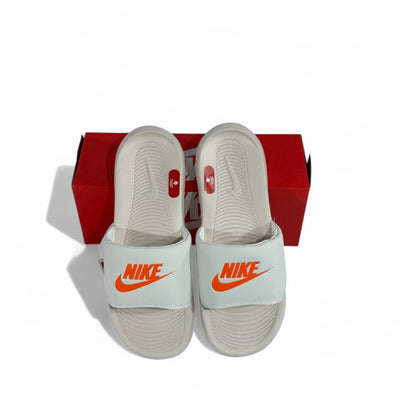 Nike Tech White & Orange Slides – Fresh Comfort & Sporty Style