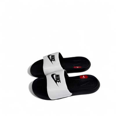 Nike Tech Black & White Slides – Classic Comfort & Sport Style