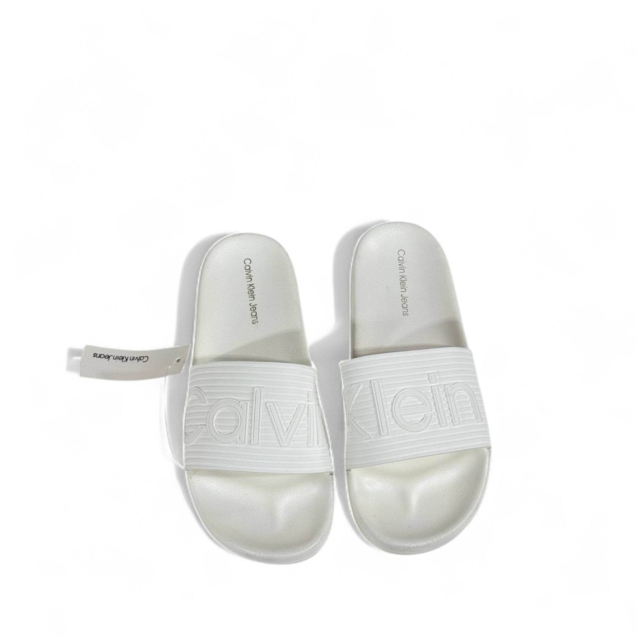 🤍 Calvin Klein Jeans White Slides | Minimalist Comfort & Modern Style