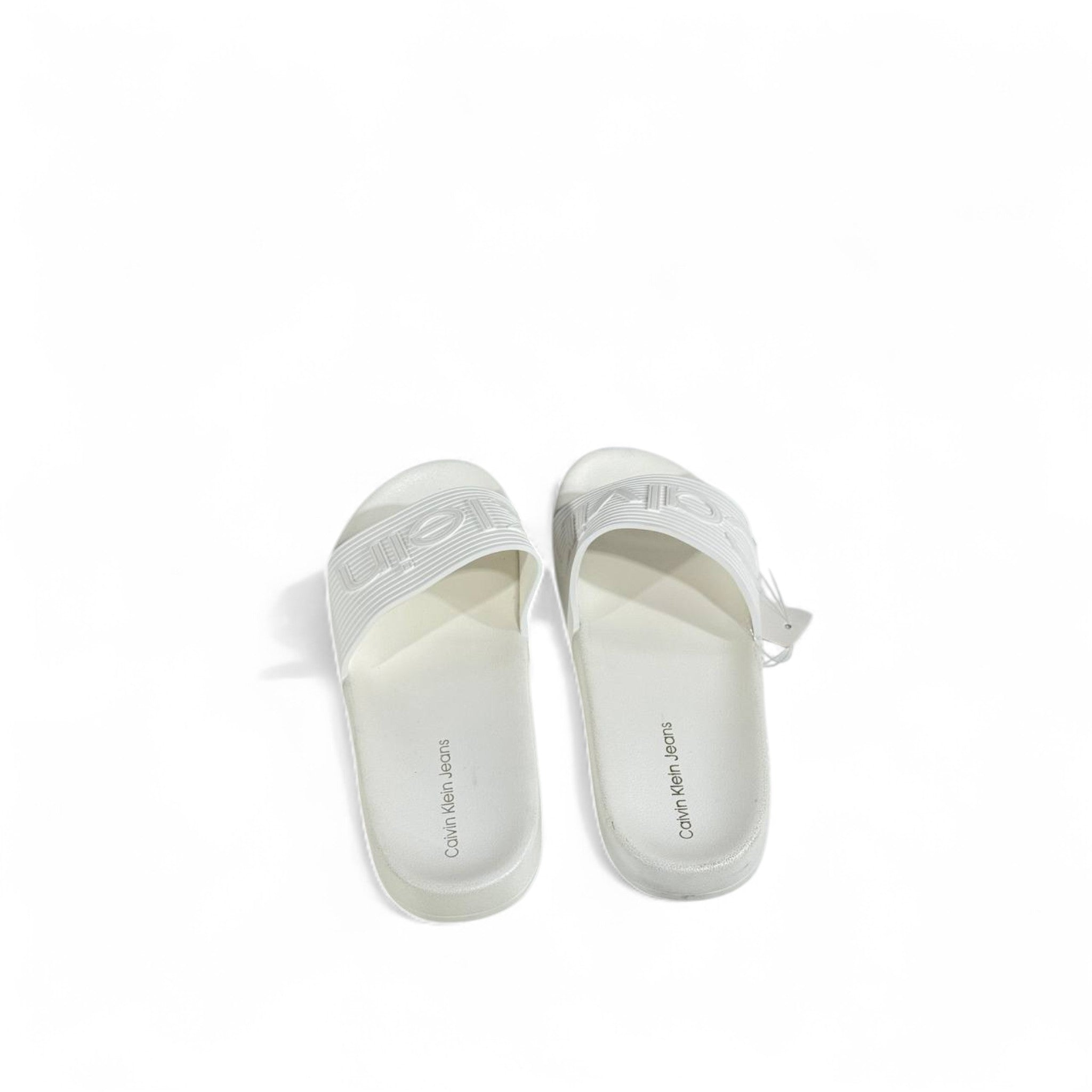 🤍 Calvin Klein Jeans White Slides | Minimalist Comfort & Modern Style