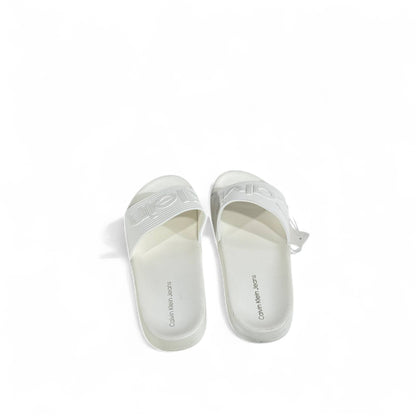 🤍 Calvin Klein Jeans White Slides | Minimalist Comfort & Modern Style