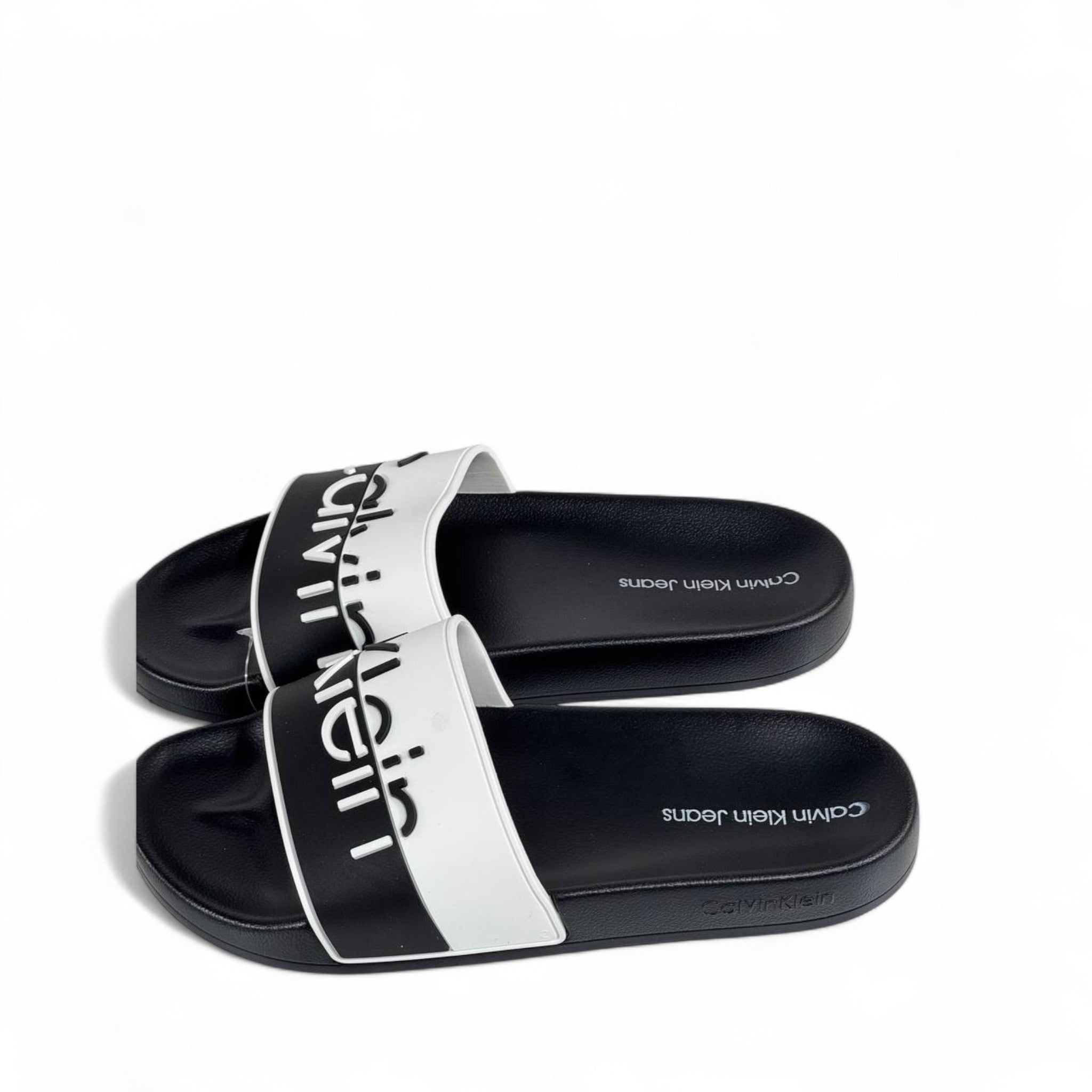 ⚫⚪ Calvin Klein Jeans Black & White Slides | Modern Comfort & Bold Style