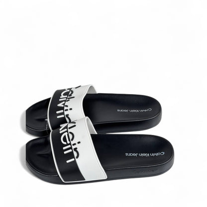 ⚫⚪ Calvin Klein Jeans Black & White Slides | Modern Comfort & Bold Style