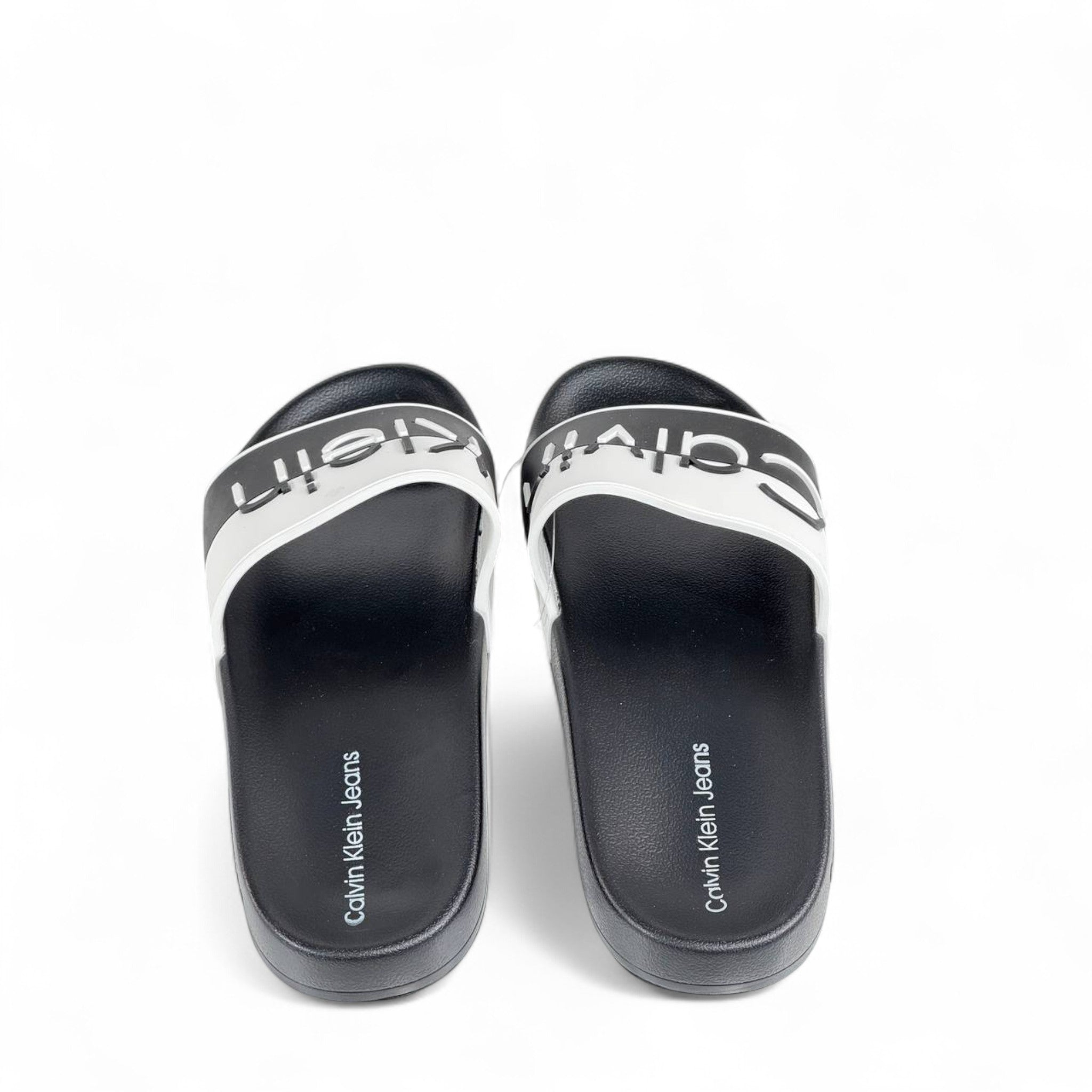 ⚫⚪ Calvin Klein Jeans Black & White Slides | Modern Comfort & Bold Style
