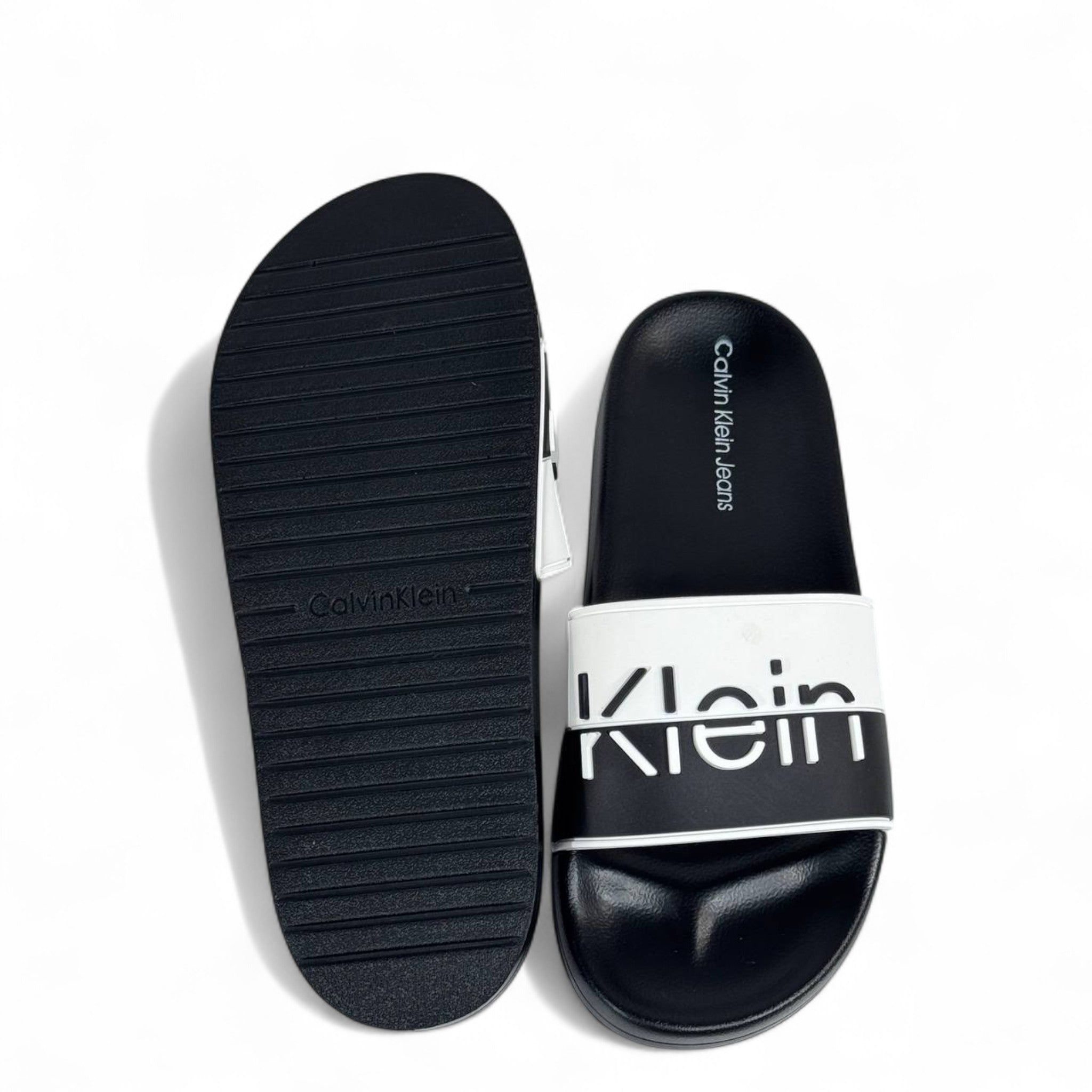 ⚫⚪ Calvin Klein Jeans Black & White Slides | Modern Comfort & Bold Style