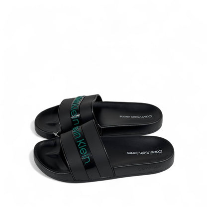 🖤💚 Calvin Klein Jeans Black Slides | Modern Comfort & Green Logo Accent