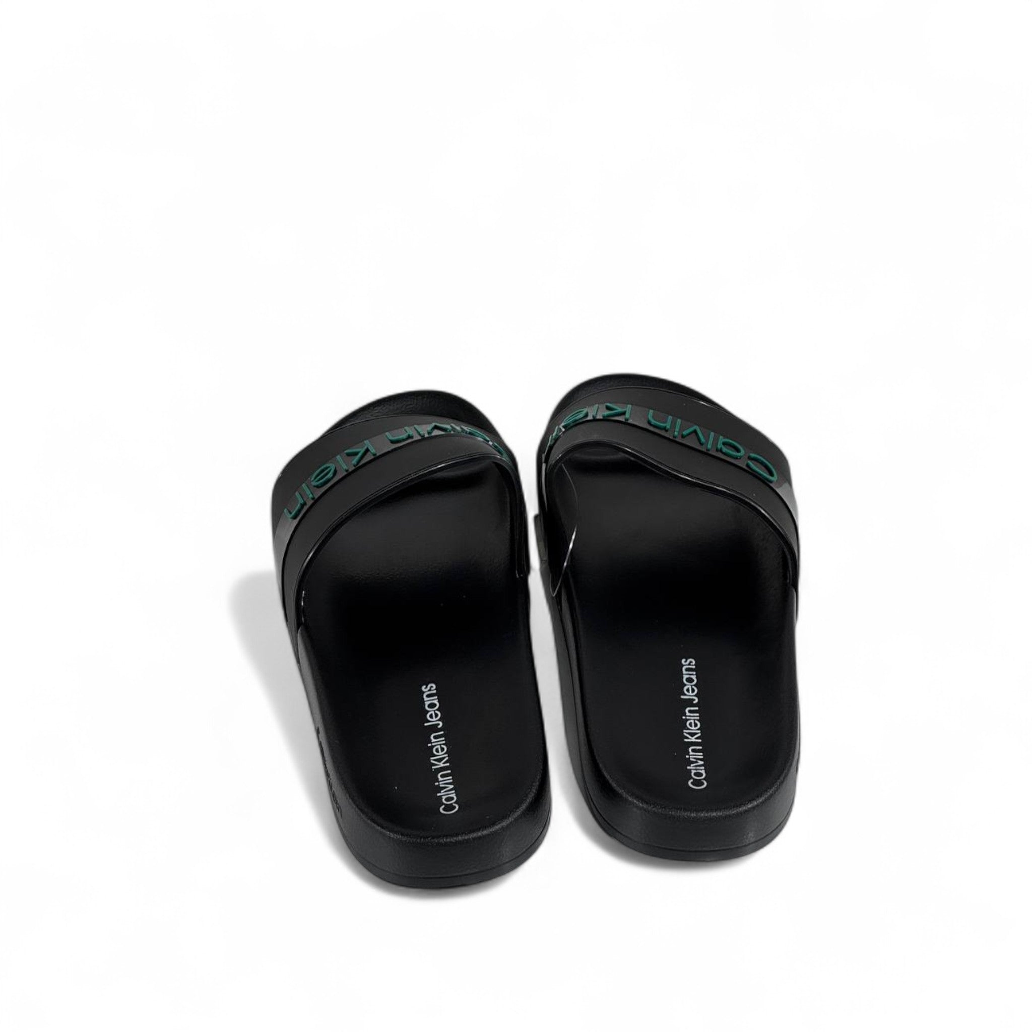 🖤💚 Calvin Klein Jeans Black Slides | Modern Comfort & Green Logo Accent