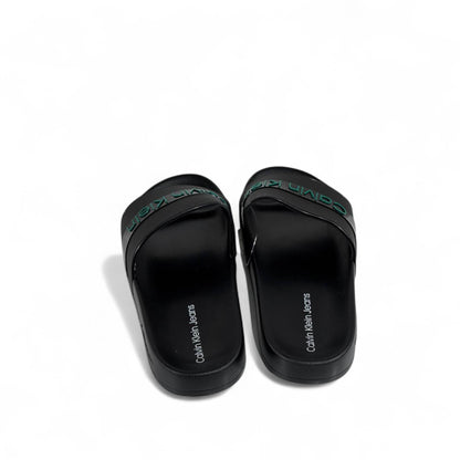 🖤💚 Calvin Klein Jeans Black Slides | Modern Comfort & Green Logo Accent