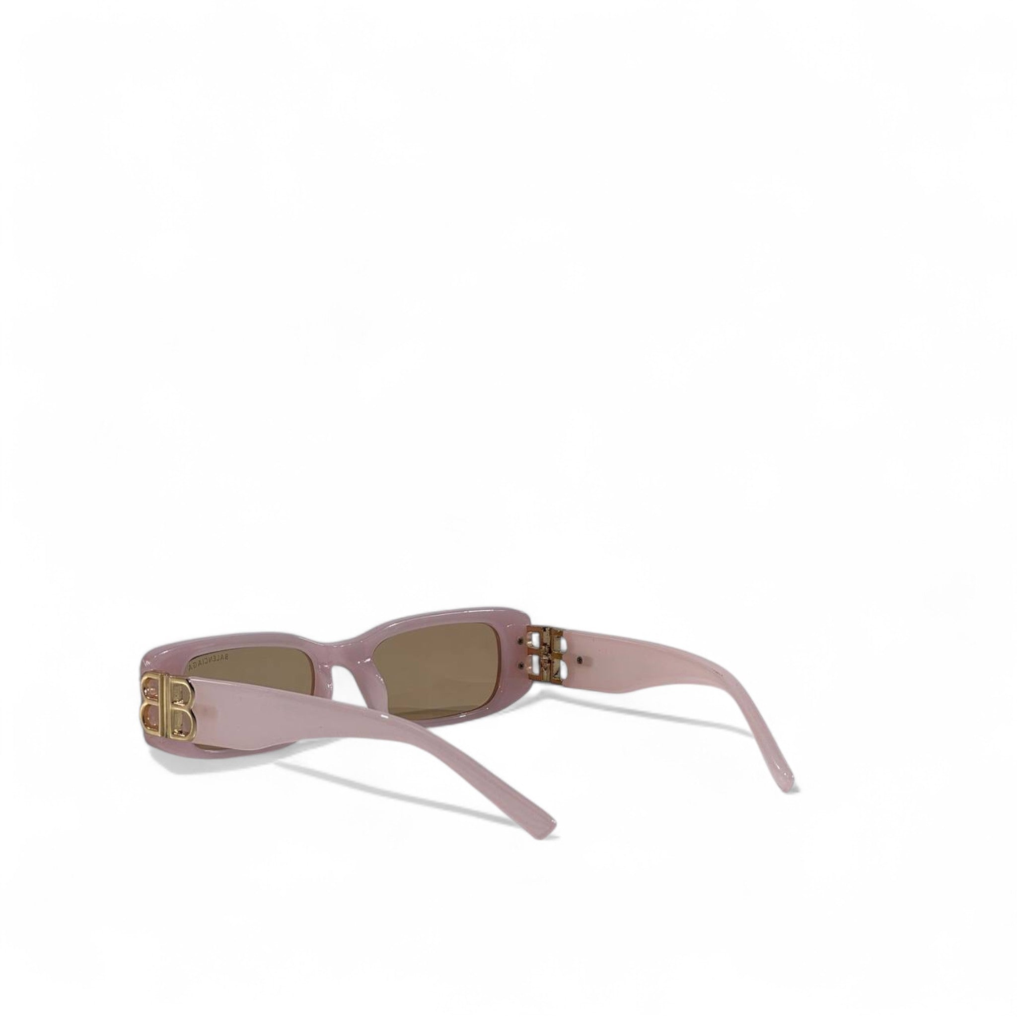 🌸 Balenciaga Rectangular Sunglasses – Pastel Pink Frame & Gold BB Logo | Luxury Designer Eyewear