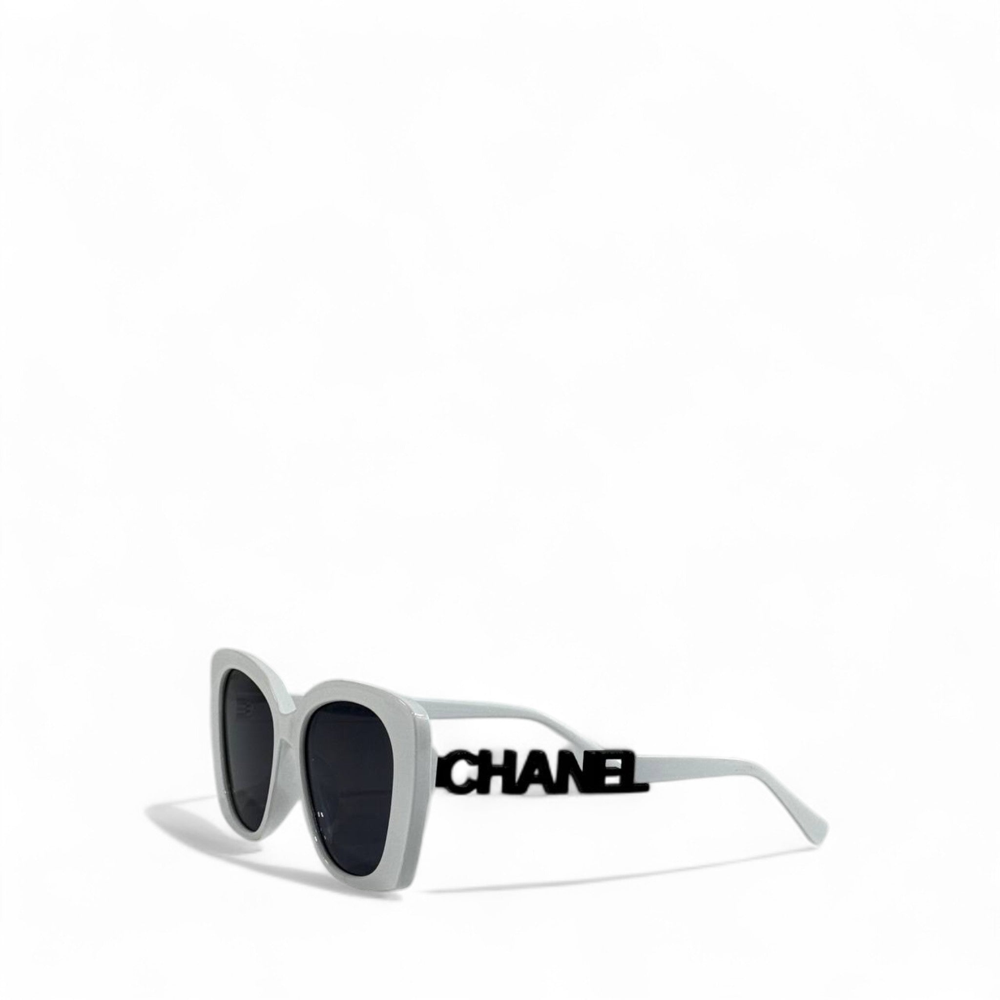 🤍 Chanel Square Cat-Eye Sunglasses – White Frame & Black CHANEL Logo | Luxury Designer Eyewear