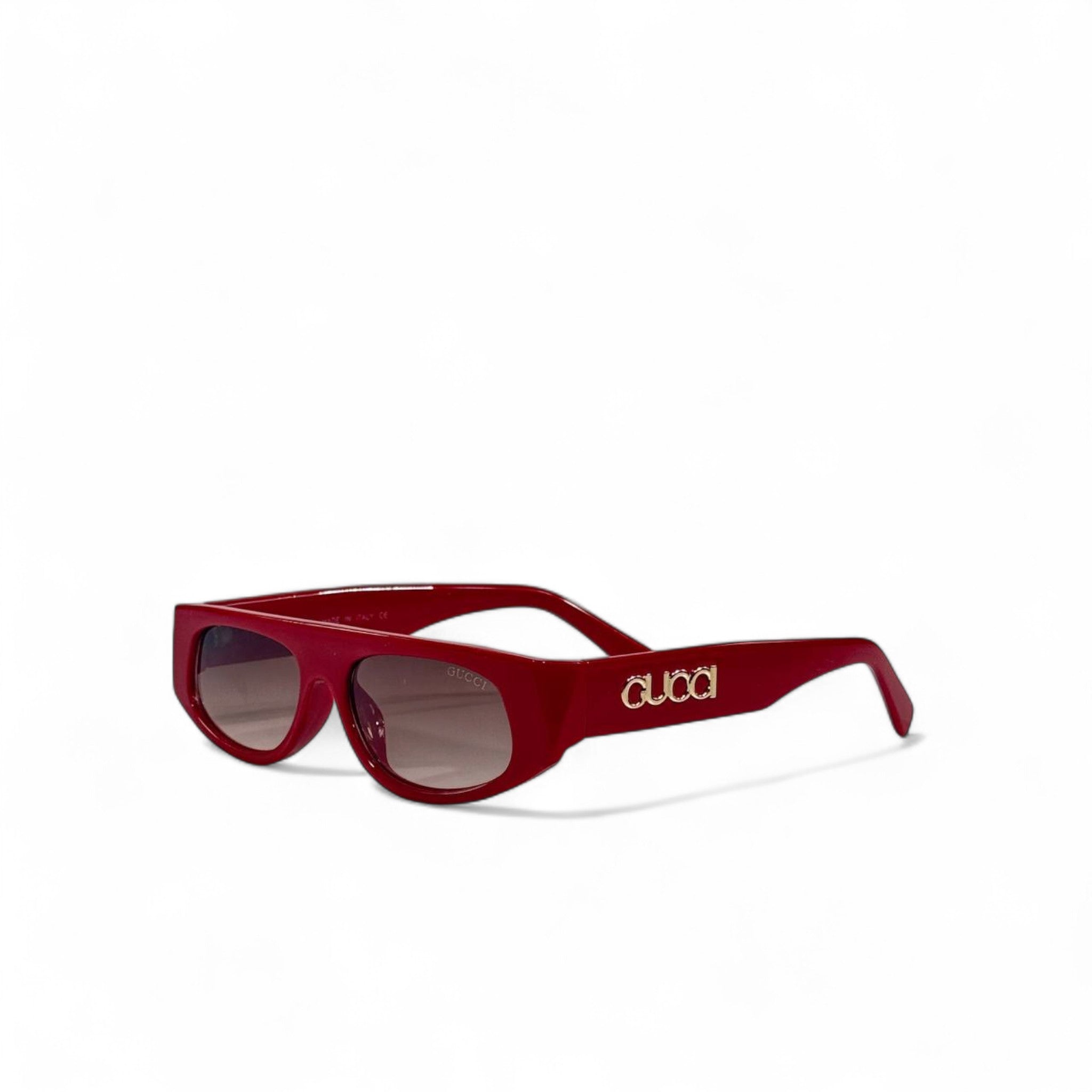 ✨ Gucci Rectangular Sunglasses – Burgundy Red with Gold Logo