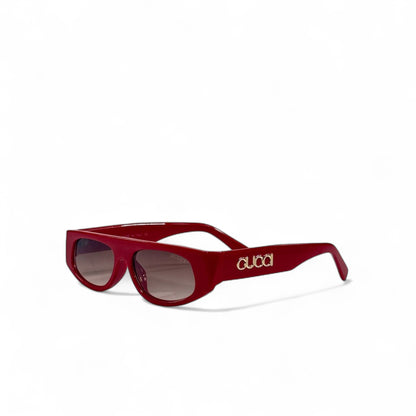 ✨ Gucci Rectangular Sunglasses – Burgundy Red with Gold Logo