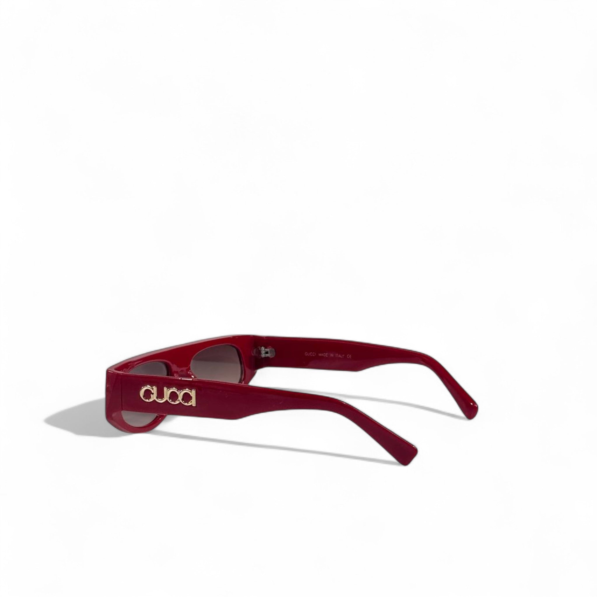 ✨ Gucci Rectangular Sunglasses – Burgundy Red with Gold Logo