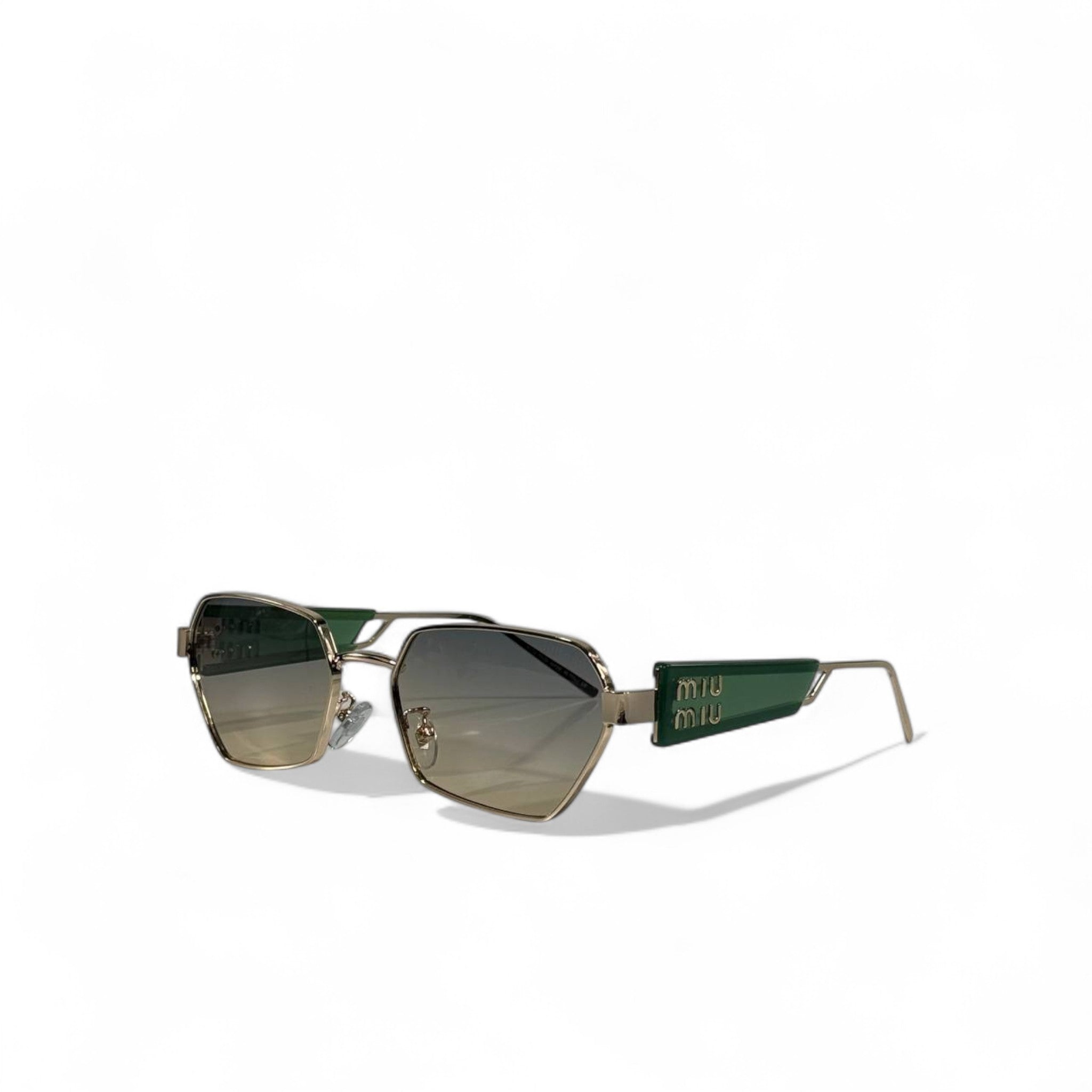 🔥 Miu Miu Geometric Metal Sunglasses – Green/Gold 😎💚✨