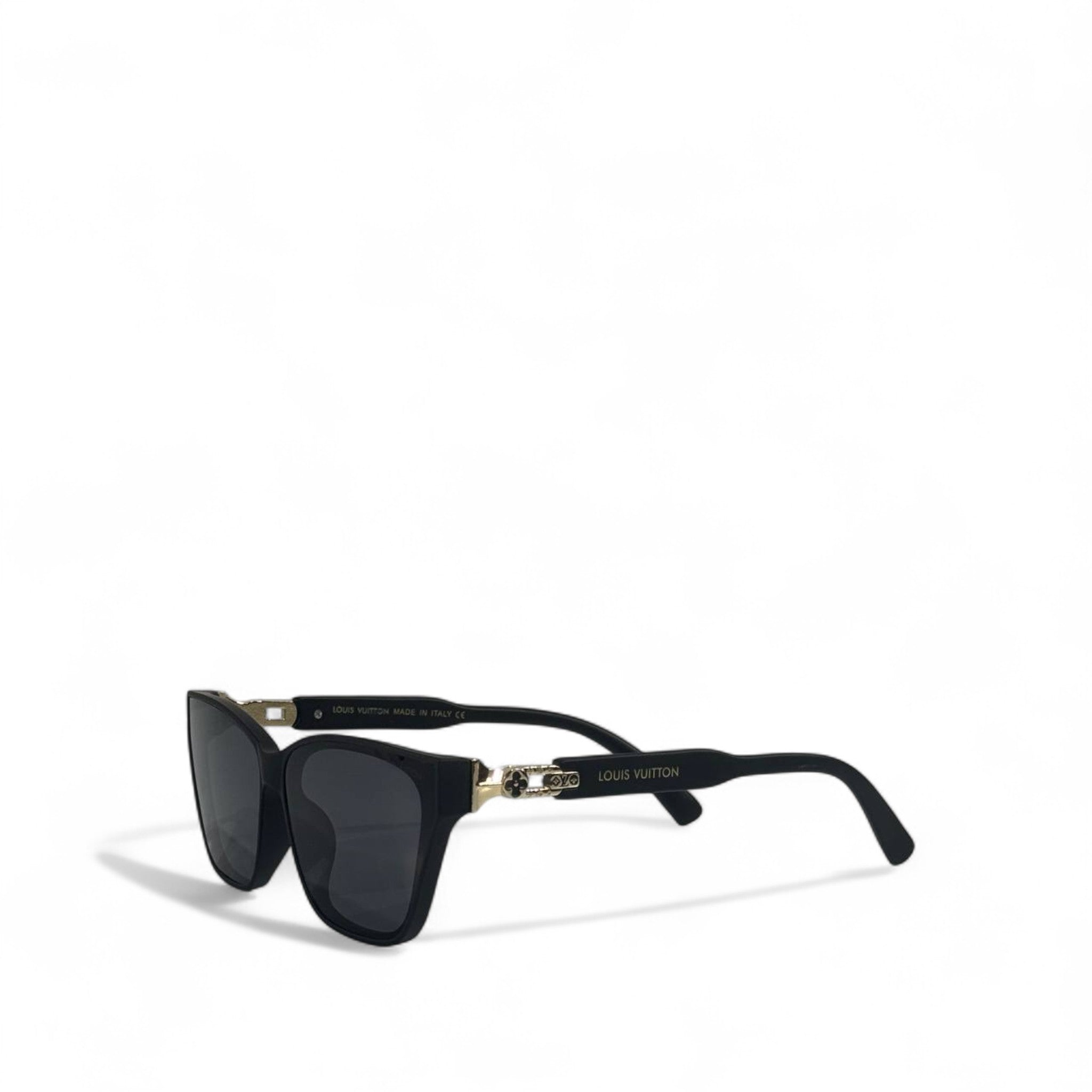 🕶️ Louis Vuitton Black Square Sunglasses – Gold Accent Luxury