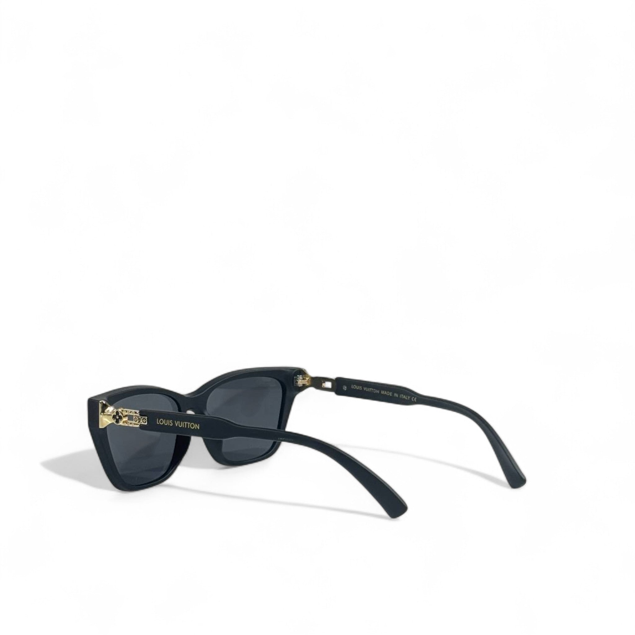 🕶️ Louis Vuitton Black Square Sunglasses – Gold Accent Luxury
