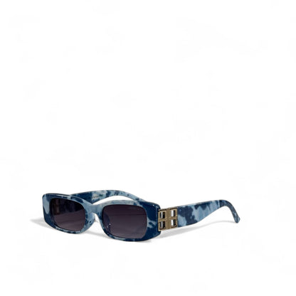 Balenciaga Blue Patterned Rectangle Sunglasses 🕶️💙 | Modern Luxury Statement Eyewear