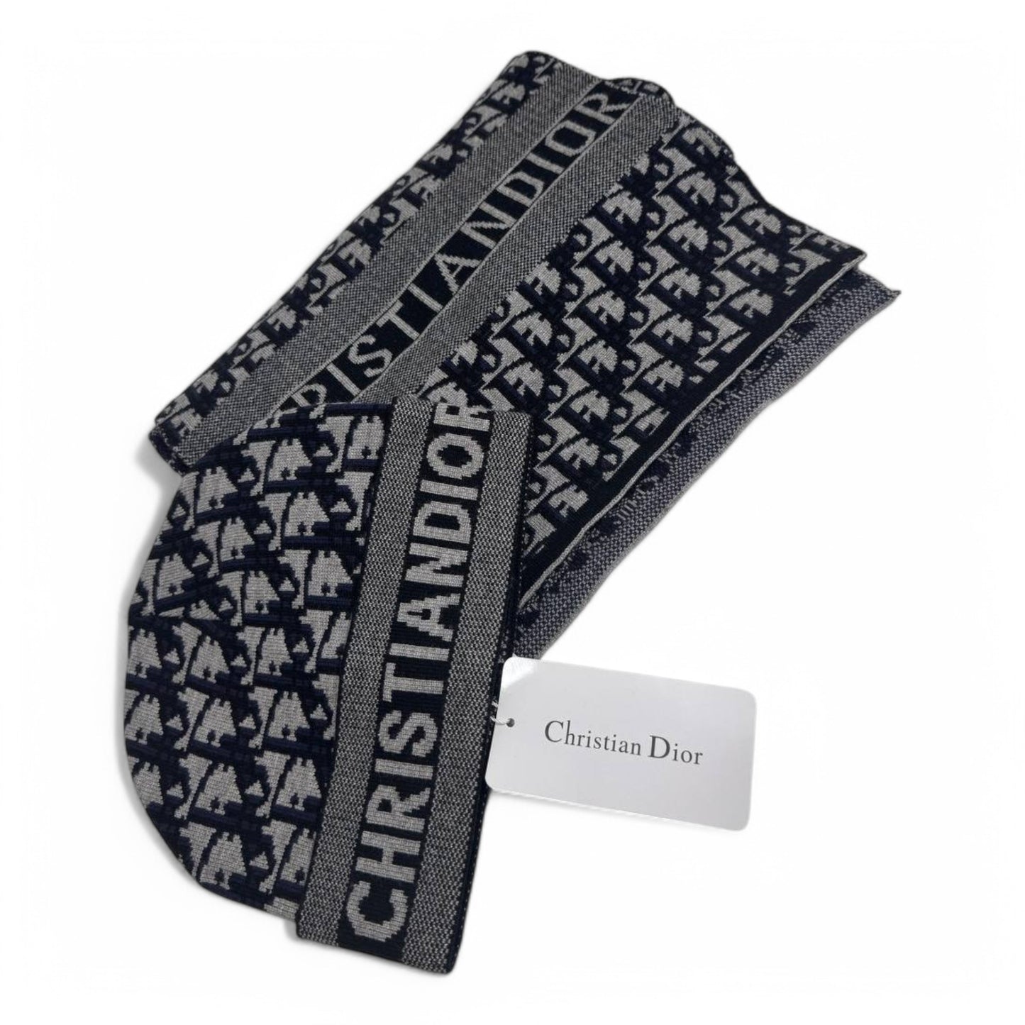 Christian Dior Oblique Monogram Scarf & Beanie Set – Black & Grey