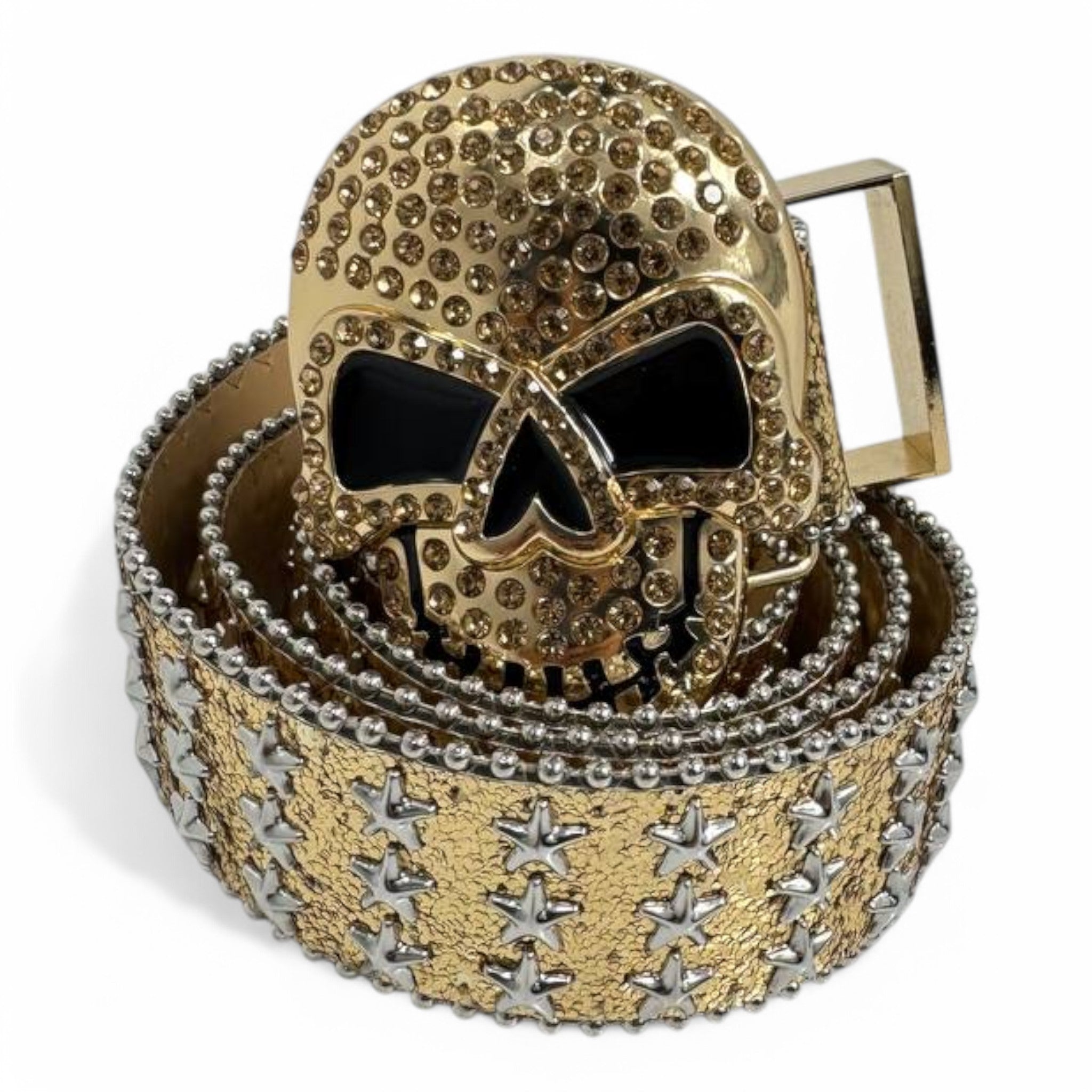 Rockstar Skull Belt – Rhinestone & Star-Studded Design