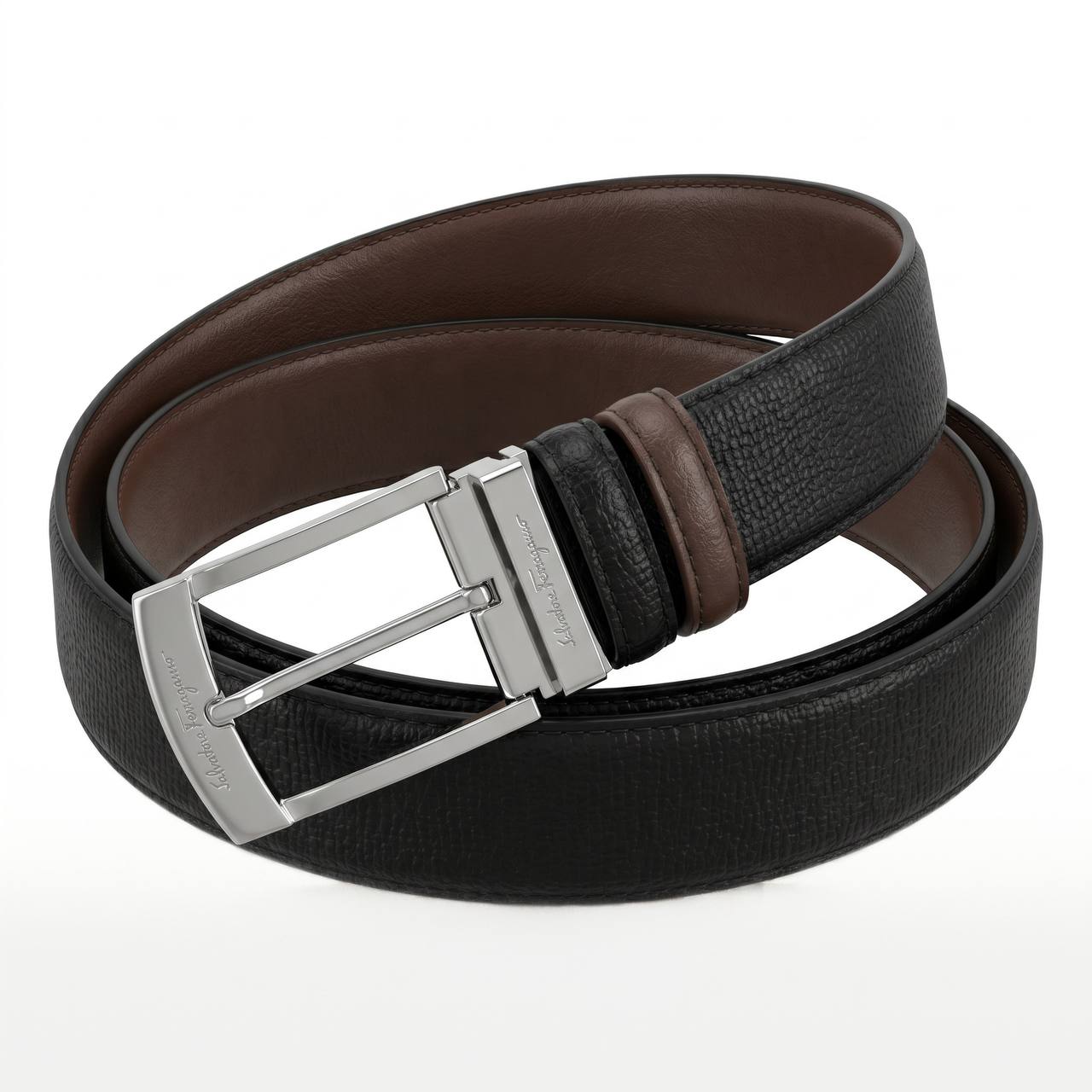 Salvatore Ferragamo Reversible Leather Belt – Black & Brown | 120 CM 🖤🤎✨
