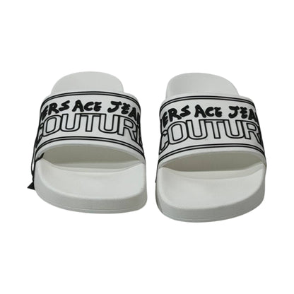🤍 Versace Jeans Couture White Logo Slides – Luxury Minimalist Summer Essential ✨