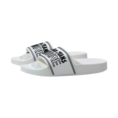 🤍 Versace Jeans Couture White Logo Slides – Luxury Minimalist Summer Essential ✨