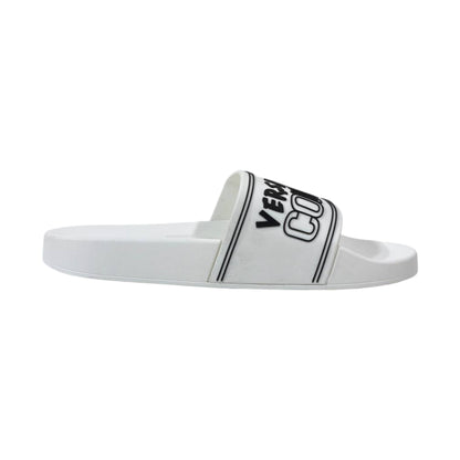 🤍 Versace Jeans Couture White Logo Slides – Luxury Minimalist Summer Essential ✨