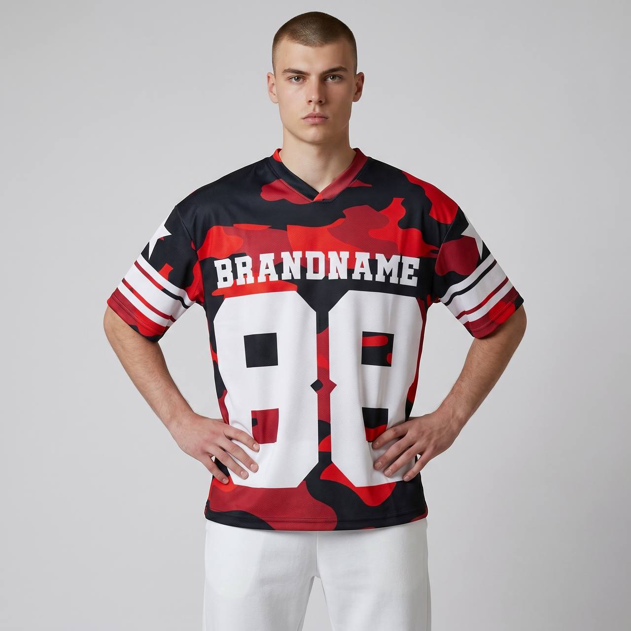 🔥 88 Red Camo Oversized Football Jersey – Bold Streetwear Sports Edition 🏈