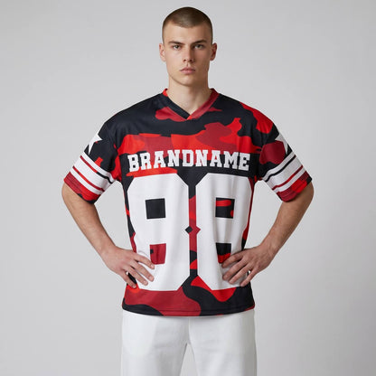 🔥 88 Red Camo Oversized Football Jersey – Bold Streetwear Sports Edition 🏈