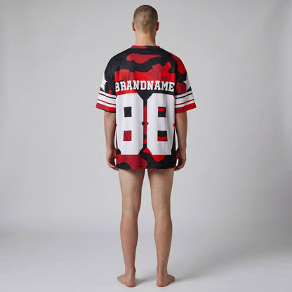 🔥 88 Red Camo Oversized Football Jersey – Bold Streetwear Sports Edition 🏈
