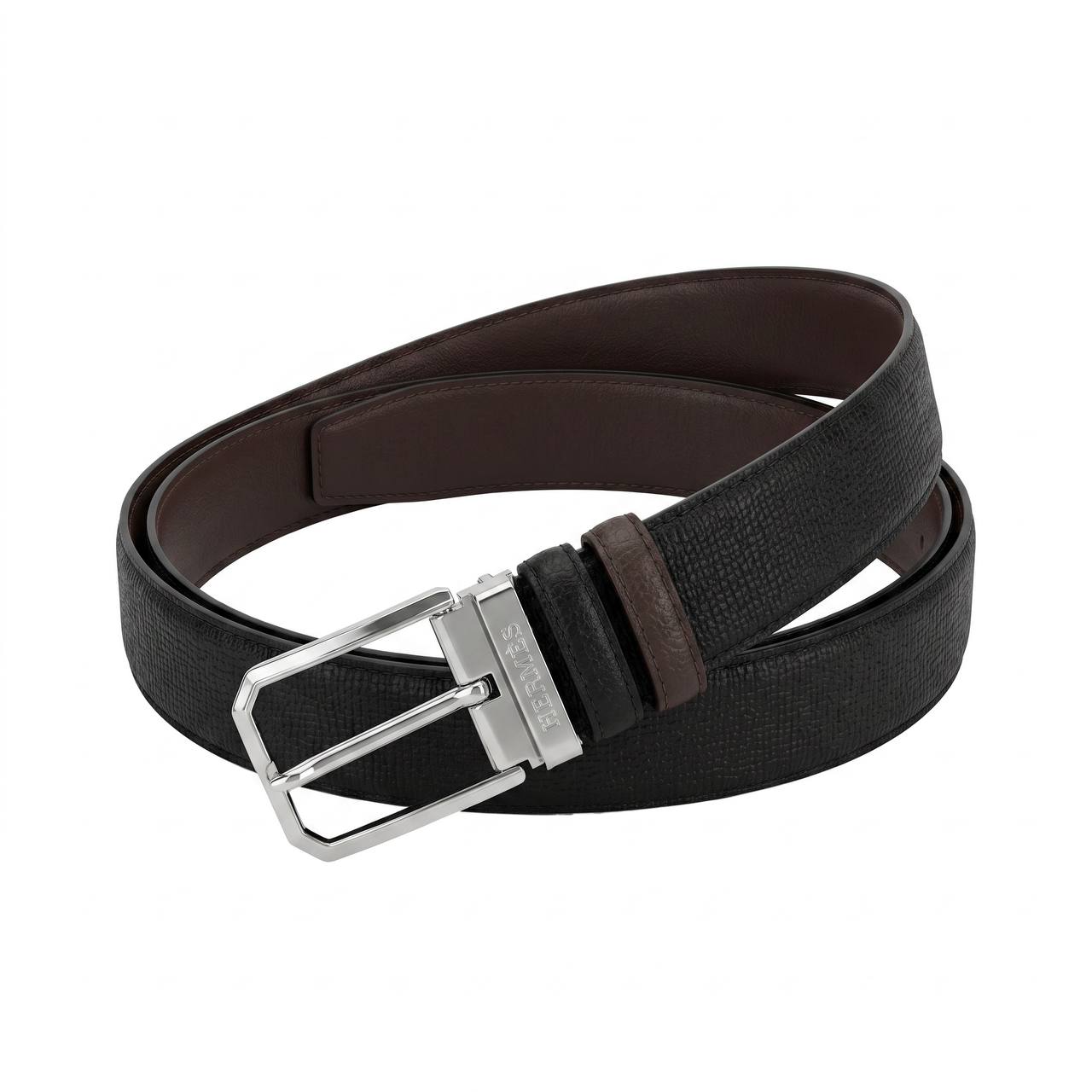 ✨ Hermès Reversible Textured Leather Belt – Black & Brown | 125 CM 🔥