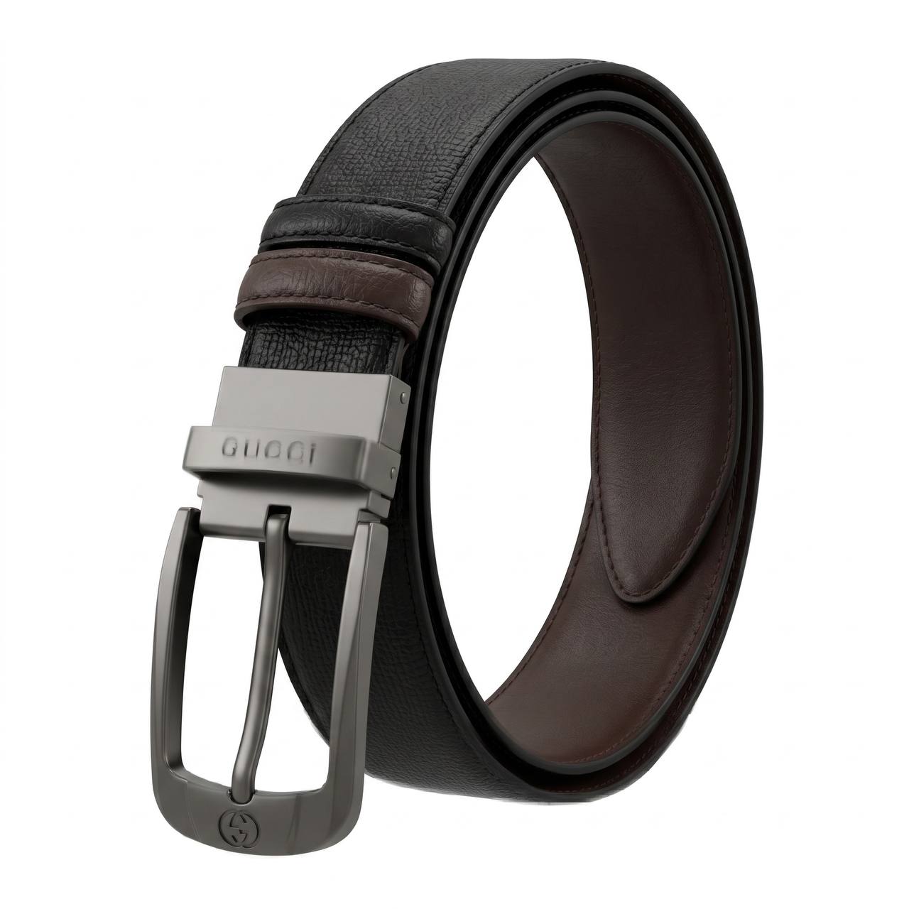 🖤 Gucci Reversible Textured Leather Belt – Black & Brown | 125 CM ✨
