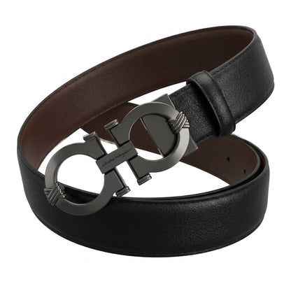 🔥 Salvatore Ferragamo Gancini Reversible Leather Belt – Black & Brown | 115 CM ✨