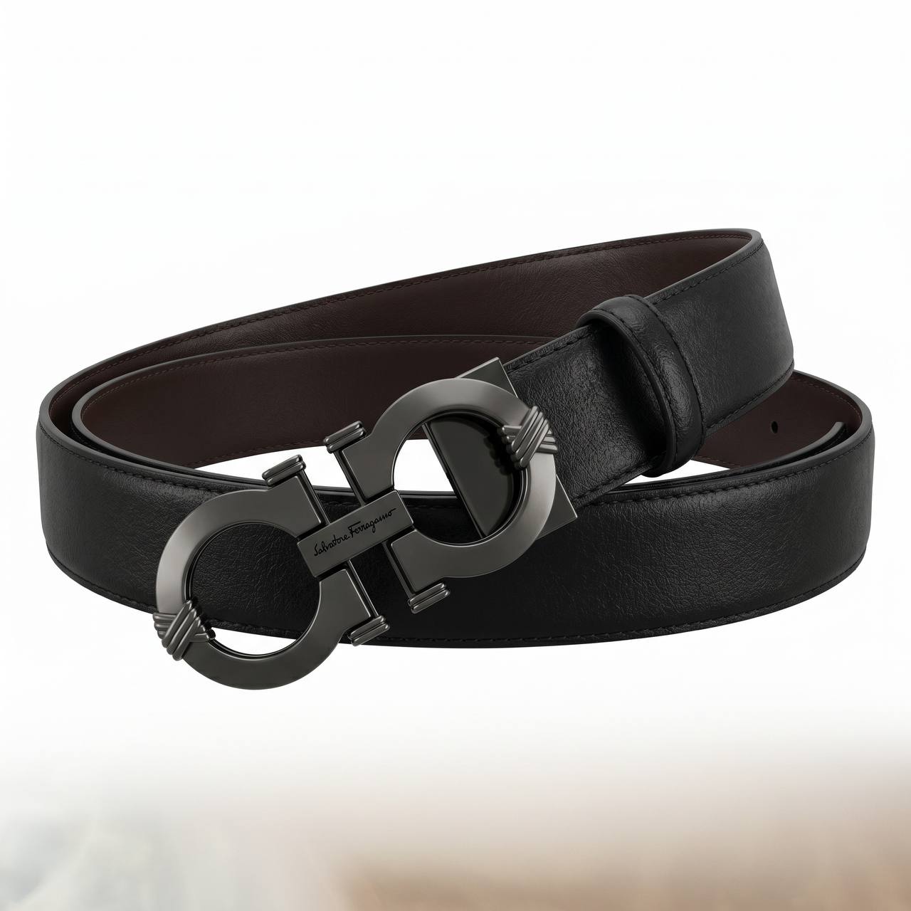 🔥 Salvatore Ferragamo Gancini Reversible Leather Belt – Black & Brown | 115 CM ✨