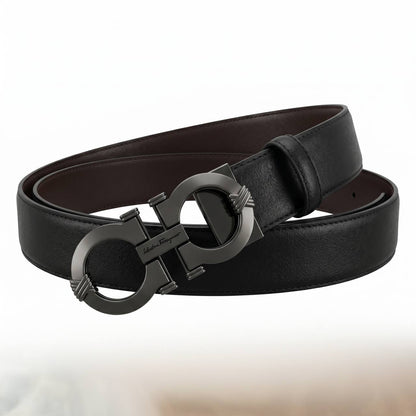 🔥 Salvatore Ferragamo Gancini Reversible Leather Belt – Black & Brown | 115 CM ✨
