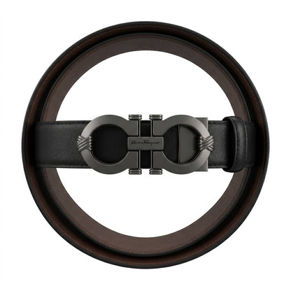 🔥 Salvatore Ferragamo Gancini Reversible Leather Belt – Black & Brown | 115 CM ✨